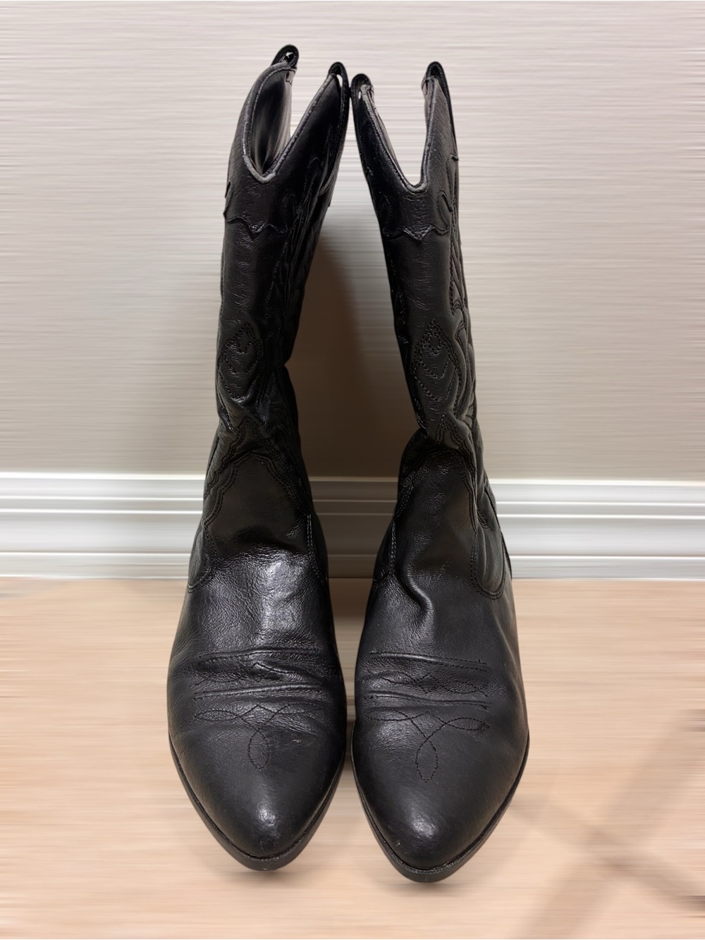 The Leather Collection Black Leather Cowboy Western Boots Size 11 Y2K Vintage